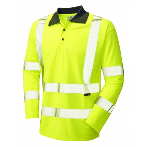 Leo Workwear Woolsery Class 3 Yellow Hi Vis Long Sleeve Polo Shirt